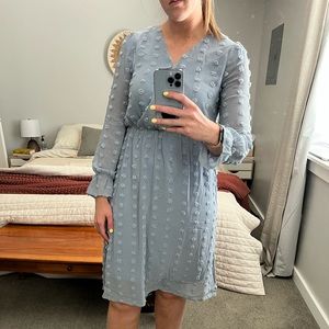 Dusty blue Polgram midi dress with textured dots